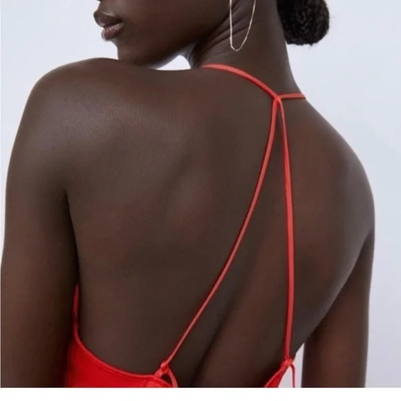 Zara Red Satin Midi Dress - Picture 3 of 5